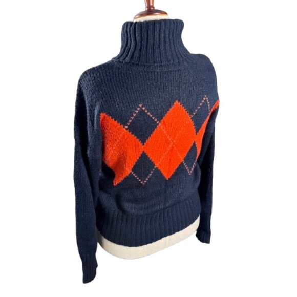 Tommy Hilfiger Navy Red Argyle British Heritage Cozy Holiday Turtleneck (Size L) - Picture 7 of 16